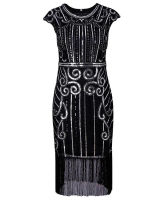 KK1920s Vintage แรงบันดาลใจเลื่อม Embellished Fringe ยาว Gatsby Flapper ชุดหมวก O คอผู้หญิง R Party Dressq11