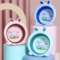 [COD] cartoon rabbit folding washbasin baby newborn silicone retractable bath