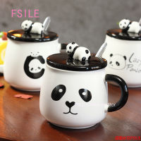 FSILE 400ML Creative Cute Cartoon Panda Ceramic with Lid with Spoon Mug Home Breakfast Milk Coffee Cup We Drink Water Cups