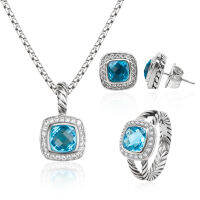 JADE ANGEL Ring Jewelry Set Faux Sapphire Rope Ring Pendant and Earring Set Design Women Men Gifts