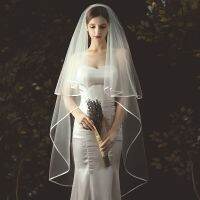 2T Wedding Veil Short Tulle Ribbon Edge Bridal Veils Two Layer Bride Veils Hair Accessories