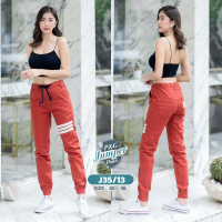 [Jogger pants] กางเกงจ๊อกกอร์ขาจั้ม ผ้ายืดคอตตอน (เป้าซิป) J35/2 แต่งแถบผ้า3 เส้นหน้าหลัง แนวเท่ๆ มีสไตล์ ใส่ได้ทั้งชายหญิง สวมใส่สบายคล่องตัว