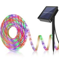 5M RGB 150LED Strip Light SMD2835 Flexible Lighting Ribbon Tape Solar Powered Modes Waterproof LED Strip Backlight Garden Lights