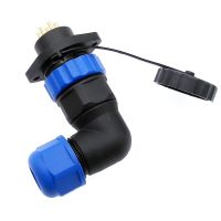 ：”{》： SP20 Waterproof IP68 Connector 2 Hole Flange Socket Angle Connectors 2/3/4/5/6/7/8/9/12/14Pin 90 Degree Elbow