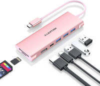 LENTION USB C Multiport Hub with 4K HDMI, 3 USB 3.0, SD/Micro SD Card Reader, 100W PD Compatible 2022-2016 MacBook Pro, New Mac Air, Other Type C Devices, Stable Driver Adapter (CB-C36B, Rose Gold)