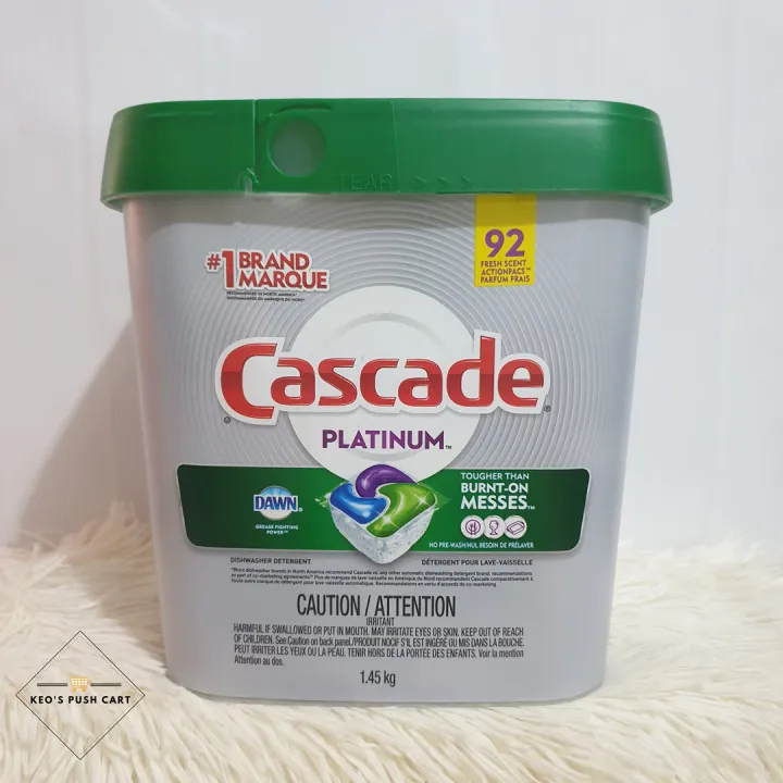 Cascade Platinum Dishwasher Detergent Actionpacs 92+10counts Fresh