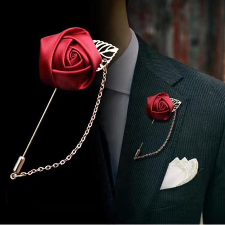 Hellery Groom Flower Pin Flower Brooch Suit Decor Lapel Pin Tassel Chain  Wedding Brooches Rose Floral Boutonniere For Groomsman Men Daily Wear Party  | Lazada