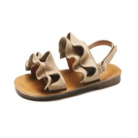 Fashion Girls Beach Sandals Casual Lotus Leaf Comfortable Soft Bottom Hook &amp; Loop Beach Shoes For Kids Childrens Toddler Flats