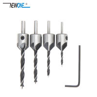 4Pcs 3Mm-6Mm ไม้ Countersink เจาะชุด HCS 5ขลุ่ยเจาะ Bit ช่างไม้ Reamer งานไม้ Chamfer End ไม้เครื่องมือ