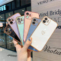 【 Cw】luxury Heart Plating เคสกันกระแทกสำหรับ 11 12 13 Pro Max Mini X XR 7 8 Plus SE 2022 Soft Full Camera Protection Cover