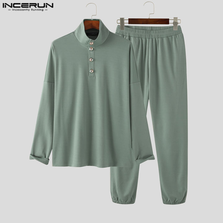 incerun-เสื้อบุรุษคอสูงแขนยาว2ชิ้นชุดกางเกงขายาวชุดวอร์มทรงหลวม-ชุดลำลอง-3