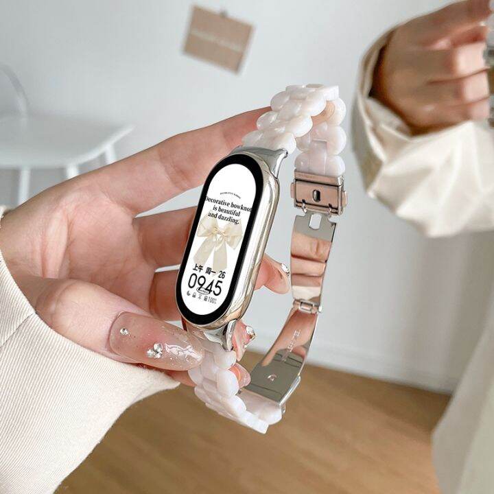 สำหรับ-xiaomi-mi-band-8-สายนาฬิกาแฟชั่น-amber-หินเรซิ่นสร้อยข้อมือ-miband-8-อะคริลิคเปลี่ยนสายรัดข้อมือ