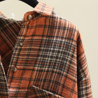 SuperAen Thickened Sanded Plaid Shirts Coat Womens Autumn Winter 2021 New Retro Full Turn-down Collar Casual Tops