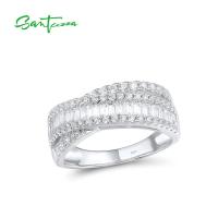 SANTUZZA Silver Rings For Women Pure 925 Sterling Silver Sparkling White Cubic Zirconia Daily Wear Simple Fashion Fine Jewelry