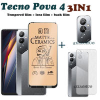 3in1 Tecno Pova 4กระจกเทมเปอร์เซรามิก Tecno Pova 4 Pro โปรหน้าจอป้องกันฟิล์มบางด้าน + ฟิล์มเลนส์ + ฟิล์มด้านหลัง