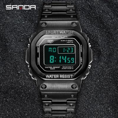 นาฬิกาสแตนเลส LED แบบสบายอเนกประสงค์กันน้ำของผู้ชายธุรกิจนาฬิกาดิจิตอลของผู้ชาย SANDA นาฬิกากีฬาผู้ชายแฟชั่น