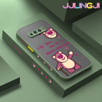 Jlingji เคสปลอกสำหรับ Samsung กาแลคซี S10 4G S10พลัส S10ไลท์ลายการ์ตูนรูปหมีสตรอเบอร์รี่บางดีไซน์ใหม่ขอบสี่เหลี่ยมด้านข้างกันกระแทกมีน้ำค้างแข็งโปร่งใสแข็งเคสมือถือปลอกซิลิโคนคลุมทั้งหมดเคสนิ่มสำหรับป้องกันกล้อง