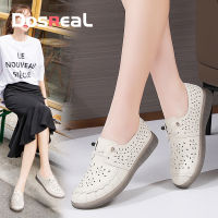 DOSREAL Doll Shoes for Women White Flats Shoes Large Size 35-41 Korean Genuine Leather Ladies Loafers Causal Boat Shoes for Ladies Slip On Summer Style Women Flats