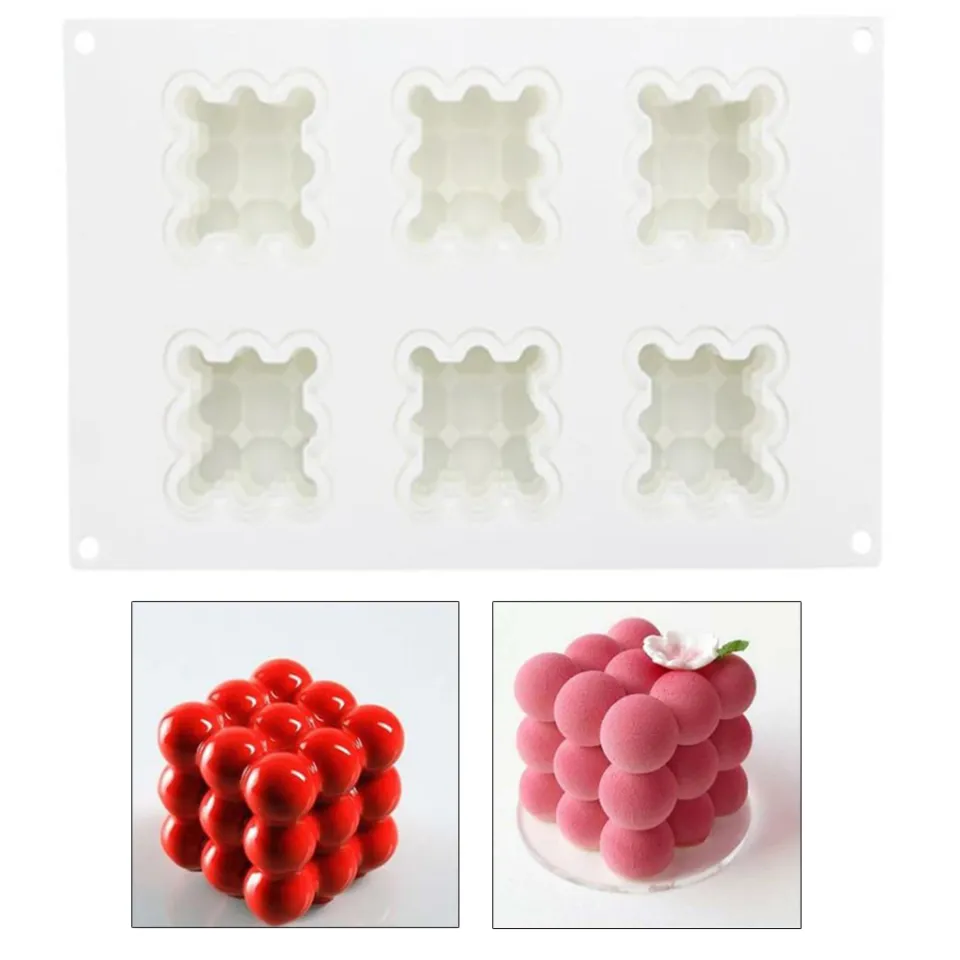 Silicone Mold Baking 3D Cube Mousse Cake Dessert for Pastry Chocolate  Truffle Pudding Jelly Ice Cream 6 Cavity 