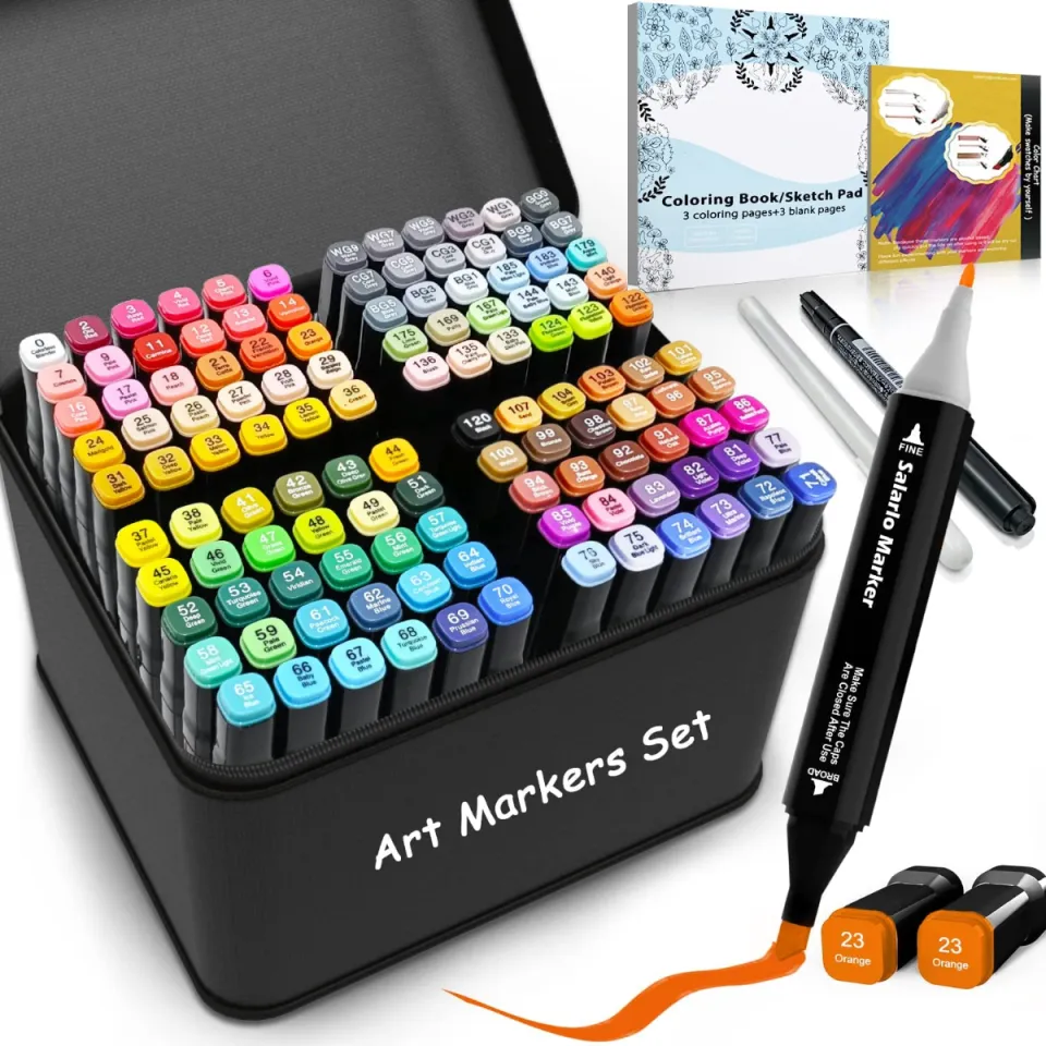 121 Colors Dual Tip Alcohol Based Art Markers,120 Colors Plus 1 Blender Permanent Marker 1 Marker Pad with Case Perfect for Kids Adult Coloring Books