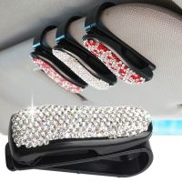 Sun Visor Rhinestone Diamond Glasses Clip Car Interior Card Ticket Holder Bill Clips Portable Sunglasses Eyewear Bling Bracket