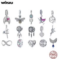 [HOT] WOSTU 925 Sterling Silver Animal Cat Charm Pendant Heart Family Ladybug Bee Beads Fit Original Bracelet DIY Jewelry For Women