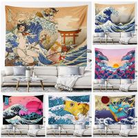 Kanagawa Big Wave Tapestry Wall Hanging Aesthetic Room Decor Japan Landscape Printed Large Fabric Wall Tapestry Home Decoration Knitting  Crochet