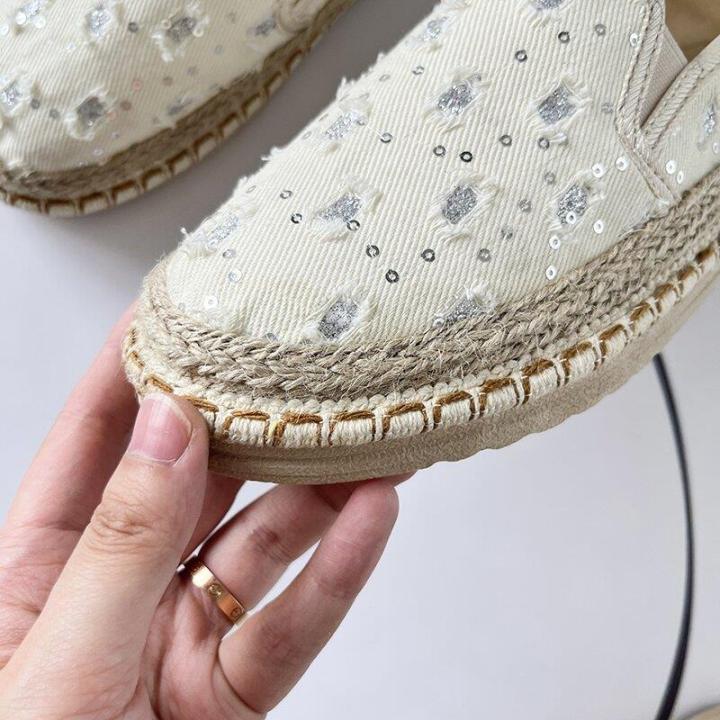 รองเท้าชาวประมงสไตล์น้ำหอมขนาดเล็กในประเทศผู้หญิง-2023-รองเท้าคนขี้เกียจทำจากฟางแบบใหม่สำหรับฤดูร้อนรองเท้าไม่มีส้น