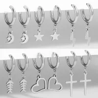 Silver Color Star Pendant Hoop Earrings For Women Men Goth Stainless Steel Small Piercing Huggies Earring Jewelry Gifts