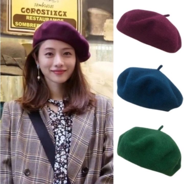 หมวกเบเร่ย์-สีล้วน-cap-hat-หมวกแฟชั่น-หมวกเกาหลี-หมวกหน้าหนาว-พร้อมส่ง