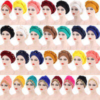 ล่าสุดแอฟริกัน Auto Gele Headtie Aso Oke ทำเพชร Turban มุสลิม Hijab ผู้หญิง Bonnet หมวกหมวก HeadScarf Wrap ไนจีเรีย