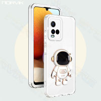 NORVIK 3 IN 1เคสโทรศัพท์โปร่งใสพร้อมขาตั้งนักบินอวกาศพับได้สำหรับ Vivo Y02 Y02A Y22 Y22S Y16 V25 Y21T T1X Y55 Y30 Y33S Y21S เลนส์4G 5G ที่คลุมเต็ม V25e ใสกันกระแทก n9-1