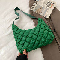 Vintage Green Baguet Bags for Women Winter Quitled Bag Classic Puffy Padded Cotton Shoulder Bag Ladys Retro Hobos