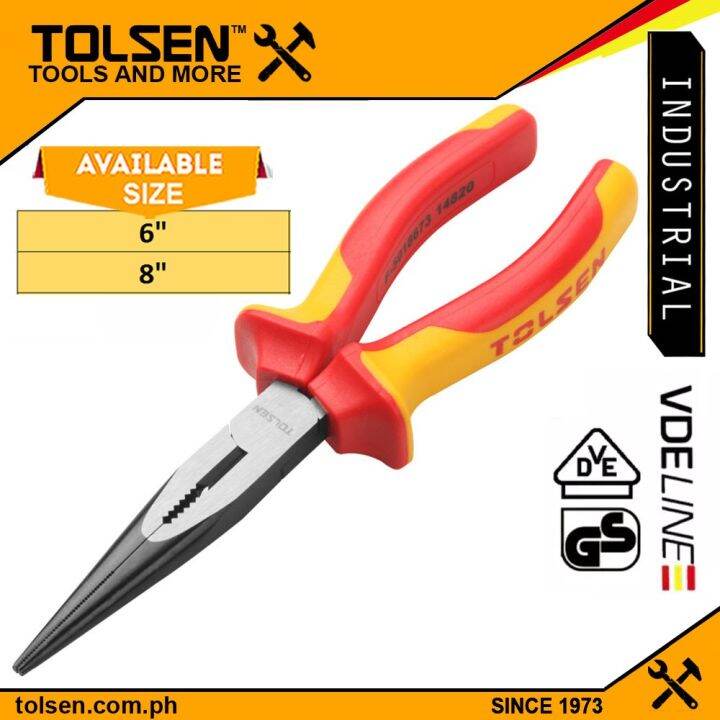 Tolsen VDE Insulated Long Nose Pliers 1000V (6" 8") Premium Line VDE