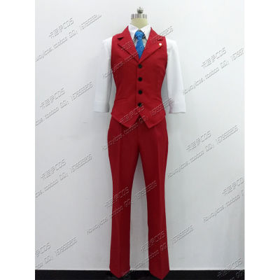 5PCS Ace Attorney Apollo Justice Red Vest men womenSuit Outfit Cosplay Costume Full Set Halloween Cosplay Costume and wigs tie