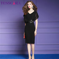 TESSCARA Women Summer Elegant Office Dress Festa Female Fashion Pencil Party Robe Femme Vintage Empire Designer Chiffon Vestidos