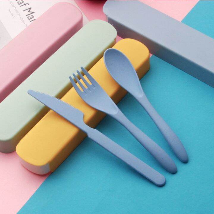 cutlery-set-three-piece-creative-portable-tableware-wheat-straw-cutlery-set-tableware-set-reusable-children-dinnerware-set