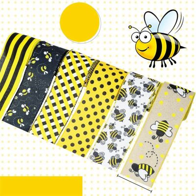 6ม้วน2.5นิ้ว63มม. 6หลา Bumble Bee ริบบิ้นขอบสีเหลือง Gingham ริบบิ้นสำหรับ Craft &amp; DIY,โบว์ผีเสื้อ