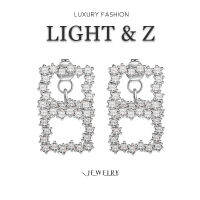 LIGHT &amp; Z เกาหลีและยุโรปรุ่นโอ้อวดเพชรสแควร์ต่างหูต่างหูต่างหูยาว Retro ต่างหู