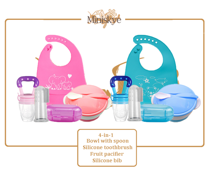 MINISKYE Baby feeding set (4in1). Available in pink and blue. Feed