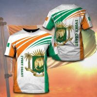 IVORY COAST Flag &amp; Coat of Arms Graphic Tee Summer Casual Streetwear Mens Fashion T-shirts Boy Oversized Short Sleeve Tops