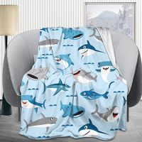 New Style Cartoon Shark Fleece Flannel Blanket Blue Ocean Wild Animals Blanket for Kids Boys Girls Gift for Bed Sofa Couch Super Soft Warm