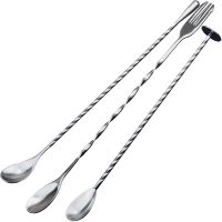 3 Pcs Extra Long Stainless Steel Mixing Spoons Spiral Pattern Bar Cocktail Shaker Spoon Barware Stirring Spoon for Tea Coffee Ice Cream Juice Drink Milkshakes