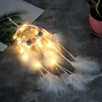 【cw】 White Feather Decoration Cute Pink Fur Ball Dreamcatcher Colored Lights Pendant Cute Girly Style Room Decoration Pendant ！