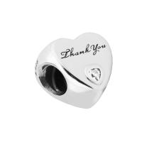 100 925 Sterling Silver Jewelry Fits Silver Charms Bracelets DIY Jewelry Heart Beads with Thank You Words &amp; CZ Charms Wholesale