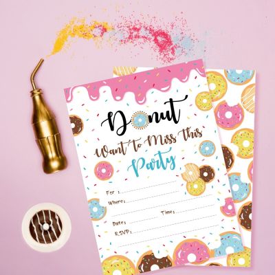 10pcs Girls Sweet Donuts Cookies Baby Shower Party BIRTHDAY Party Paper Greeting Invitation Cards Oh Baby Party Decorations