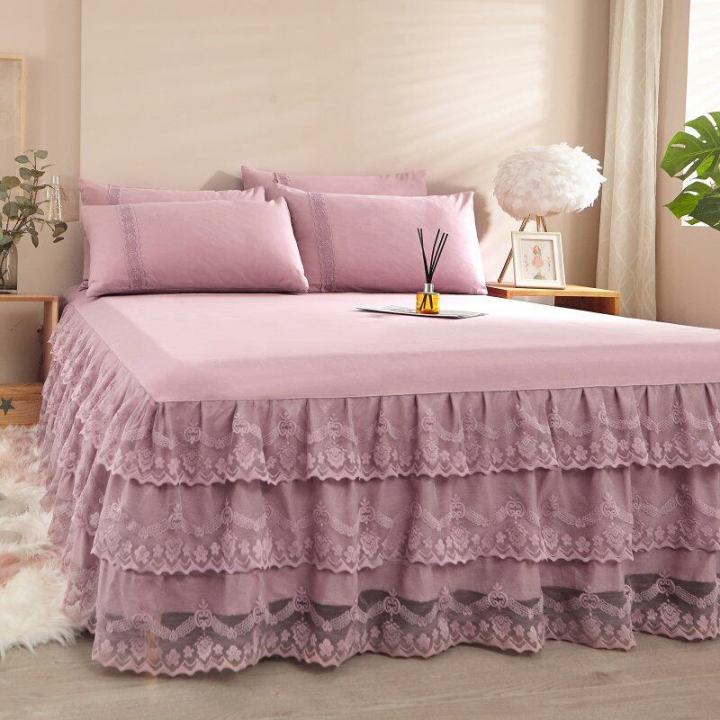 ผ้าปูเตียงแบบเจ้าหญิงผ้าคลุมเตียงแผ่นรองเตียงควีนไซส์ผ้าคลุมเตียง-ปลอกหมอนซื้อแยกต่างหาก