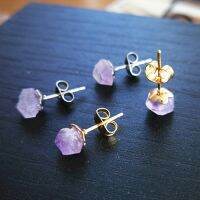 ธรรมชาติ Amethyst หินหยาบต่างหูและแฟชั่นผู้หญิงต่างหูต่างหูเครื่องประดับดอกไม้คริสตัล High-End