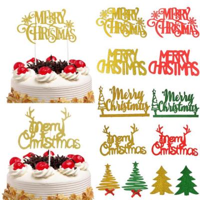 Merry Christmas Cake Topper Cupcake Toppers Flags DIY Cake Decoration