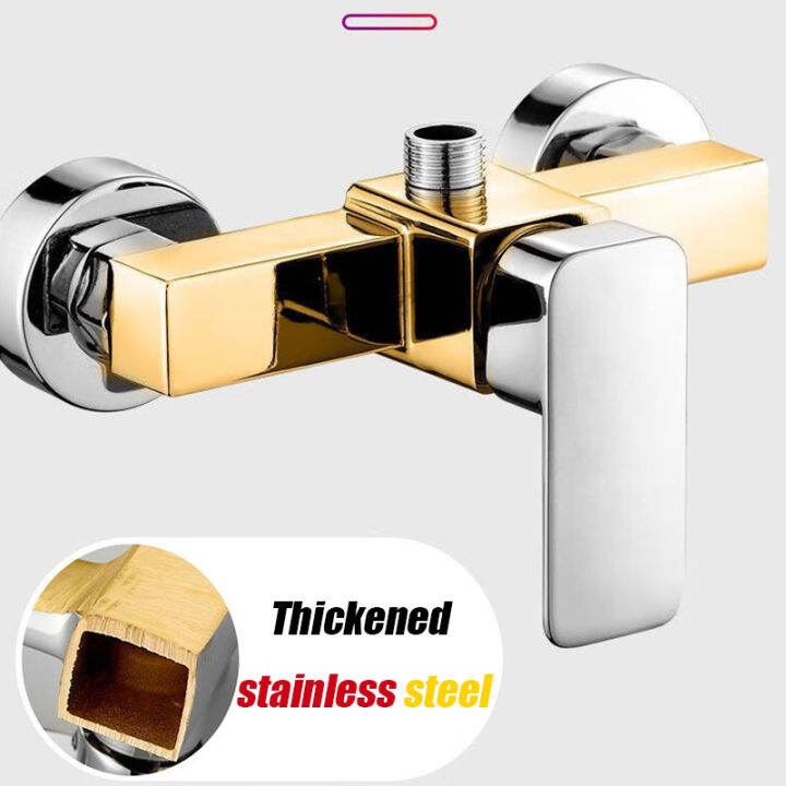 Stainless Bathroom Faucet Hot and Cold Mixer Wall Mounted Square Shower